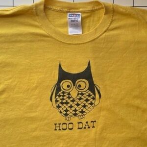 Vintage Who Dat? Owl tee New Orleans NOLA yellow